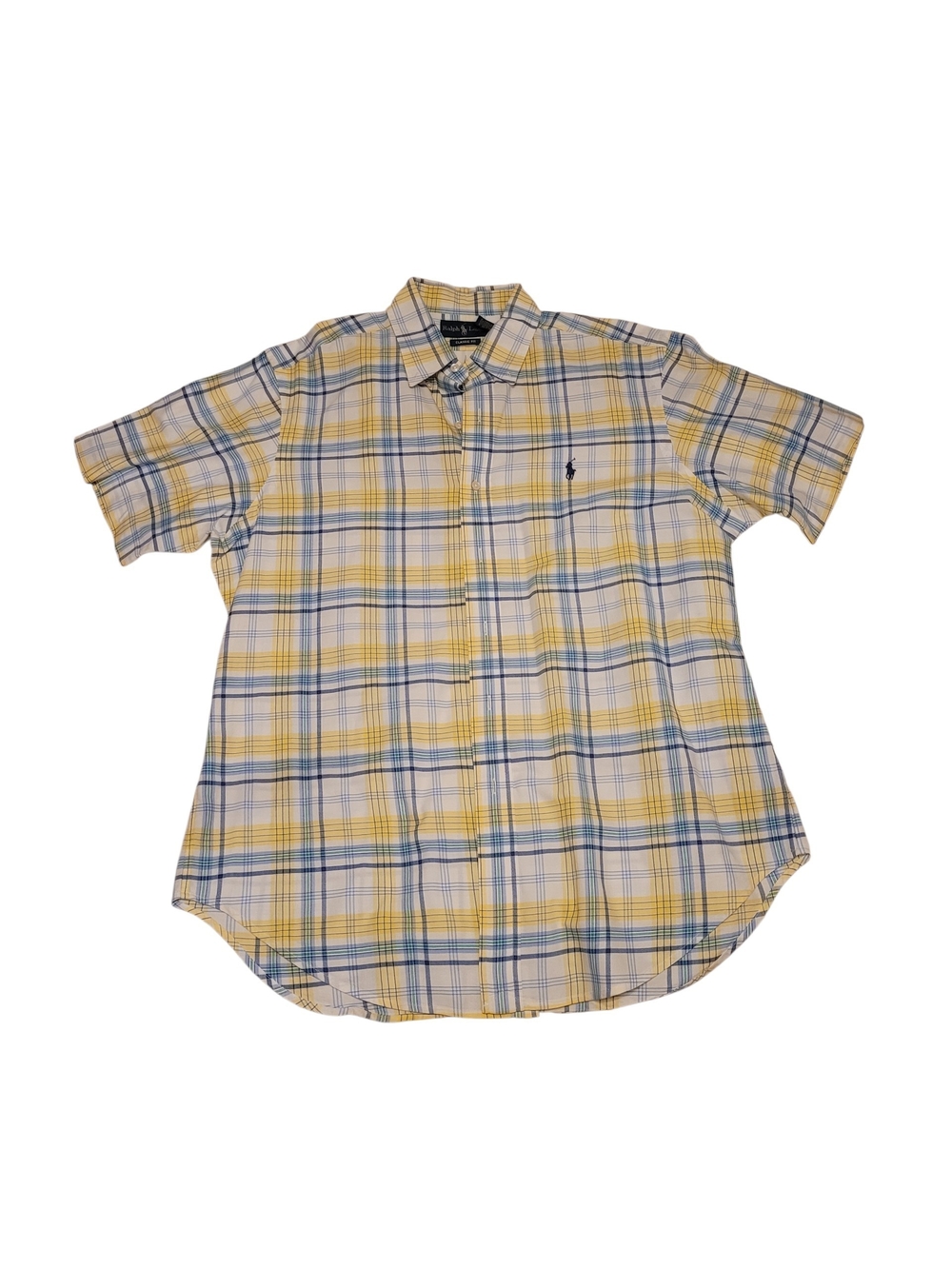 Ralph Lauren Yellow and Blue Plaid Short-Sleeve Button-Down Shirt